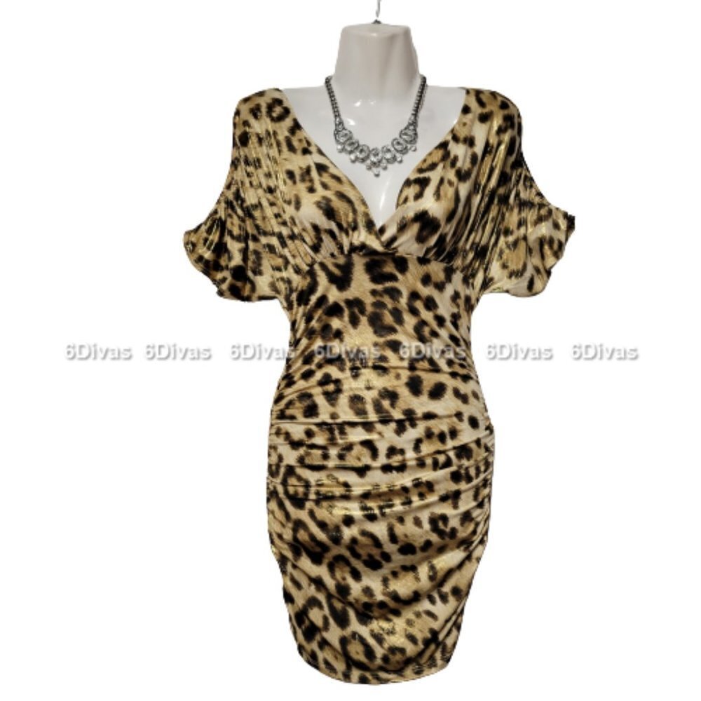 SEXY Shimmer Animal Print Dress Short Sleeve S & L